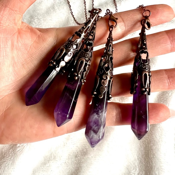 Amethyst or Obsidian Divination PENDULUM Necklace/ Pendant - Picture 6 of 11